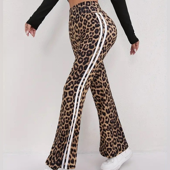 Leopard print pants w/stripes, flare bottom, very stretchy & control waist - Picture 2 of 2
